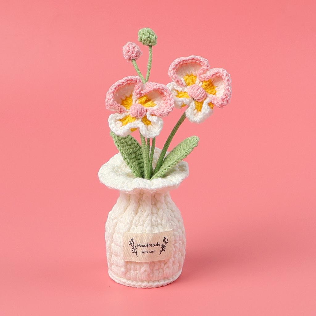2025 Tulips Crochet Flowers with Kintted Potted Kinttted Sunflower Pot Desk Accessories Handwoven Plant Pot Home Decor Gift