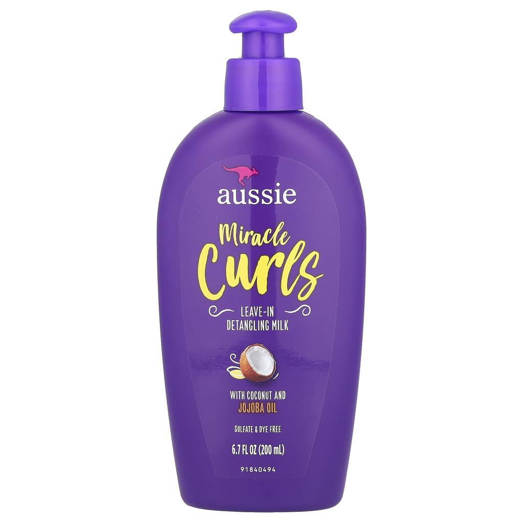 Aussie Miracle Curls, несмываемое молочко для распутывания волос с маслами кокоса и жожоба, 6,7 жидких унций (200 мл)