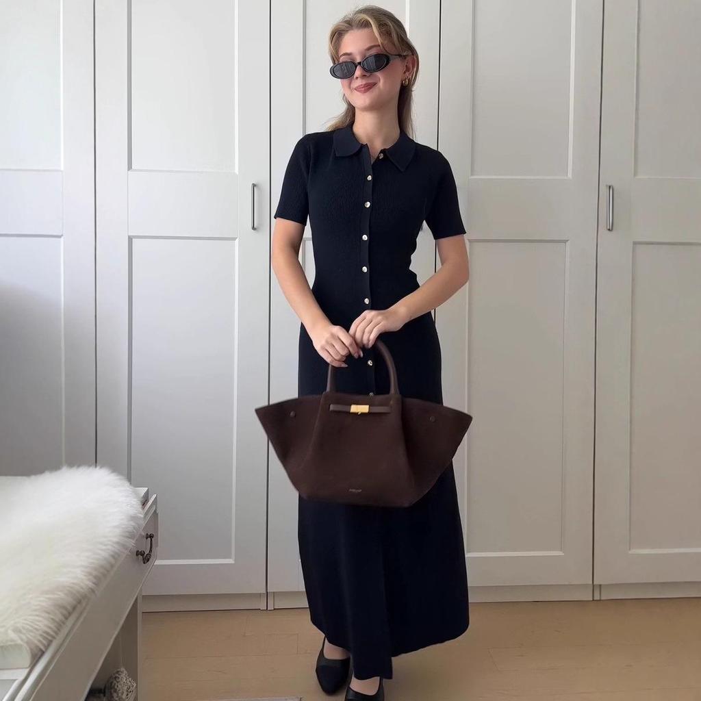 Летнее трикотажное платье с коротким рукавом и отложным воротником, приталенного силуэта, для европейских и американских женщин, 2025