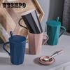 Ceramic Mug with Lid Spoon Ins Cup Female Student Korean Version Male Home Creative Breakfast Coffee Cup Large Capacity
