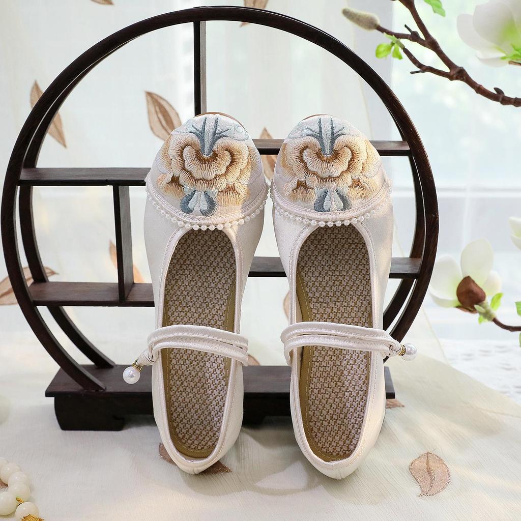 Женские летние туфли Si Yu на среднем каблуке с вышивкой — стиль старого Пекина для чонсамов и ханьфу