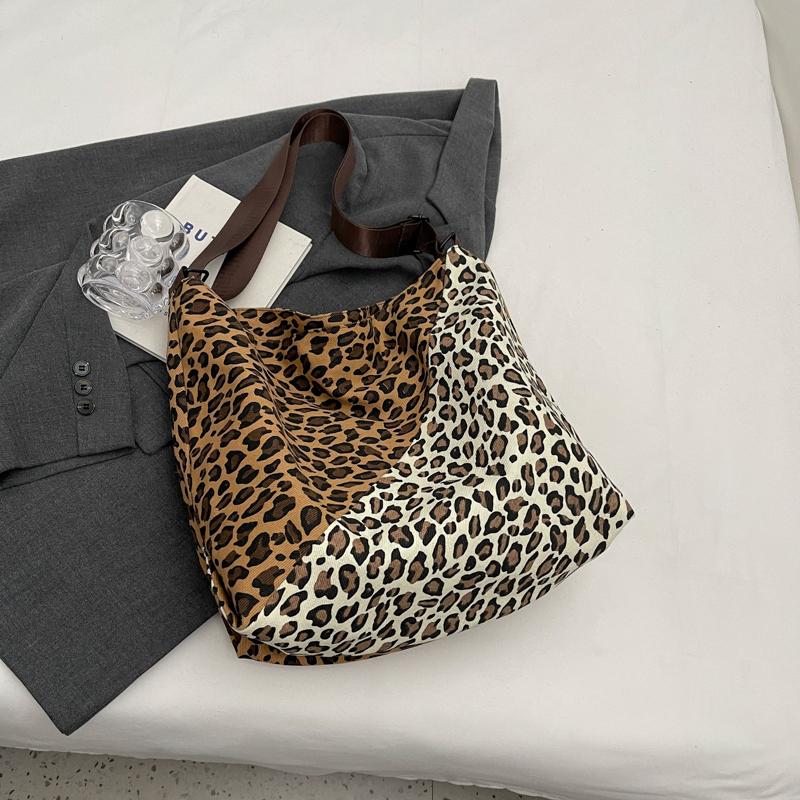 Холщовая сумка с леопардовым принтом Женская сумка Большая вместительная сумка через плечо Сумка-тоут