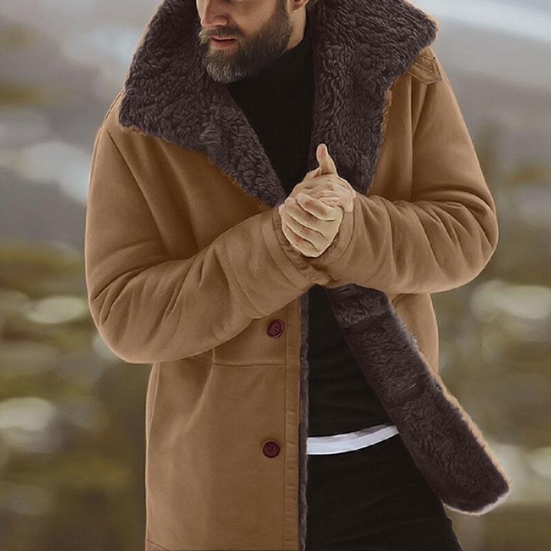 Мужская парка на шерстяной подкладке с длинным рукавом, пальто из овчины, овечья куртка, толстая зимняя теплая верхняя одежда, пальто