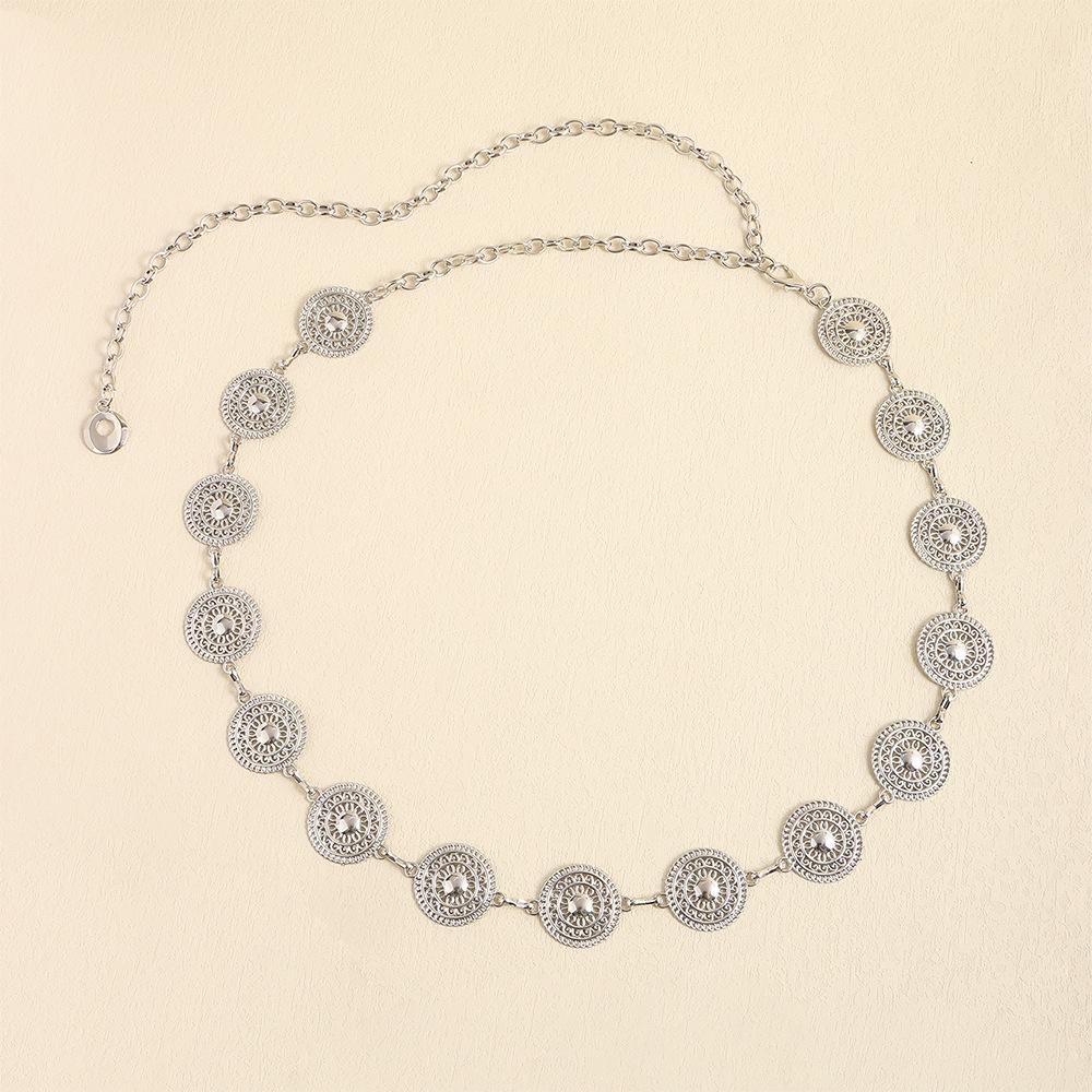 Trendy Y2K Metal Waist Chain: European & American Niche Bohemian Round Plate Jewelry Belt for Women