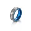 [Rockyu] tungsten ring silver blue ring men's Fashionable navy blue Metal allergy free mud texture Carbide Durability matte Multifaceted cut