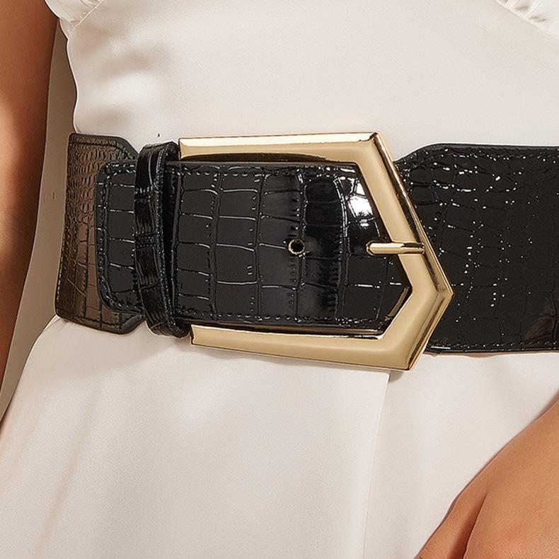 Ветер Женский Широкий Пояс Ретро Эластичный Эластичный Пояс Печать Платье Украшение Талии