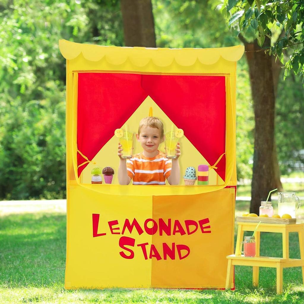 Kids Tent Lemonade Stand Puppet Show Theater Pretend Play House Play Tent Stage Set for Children