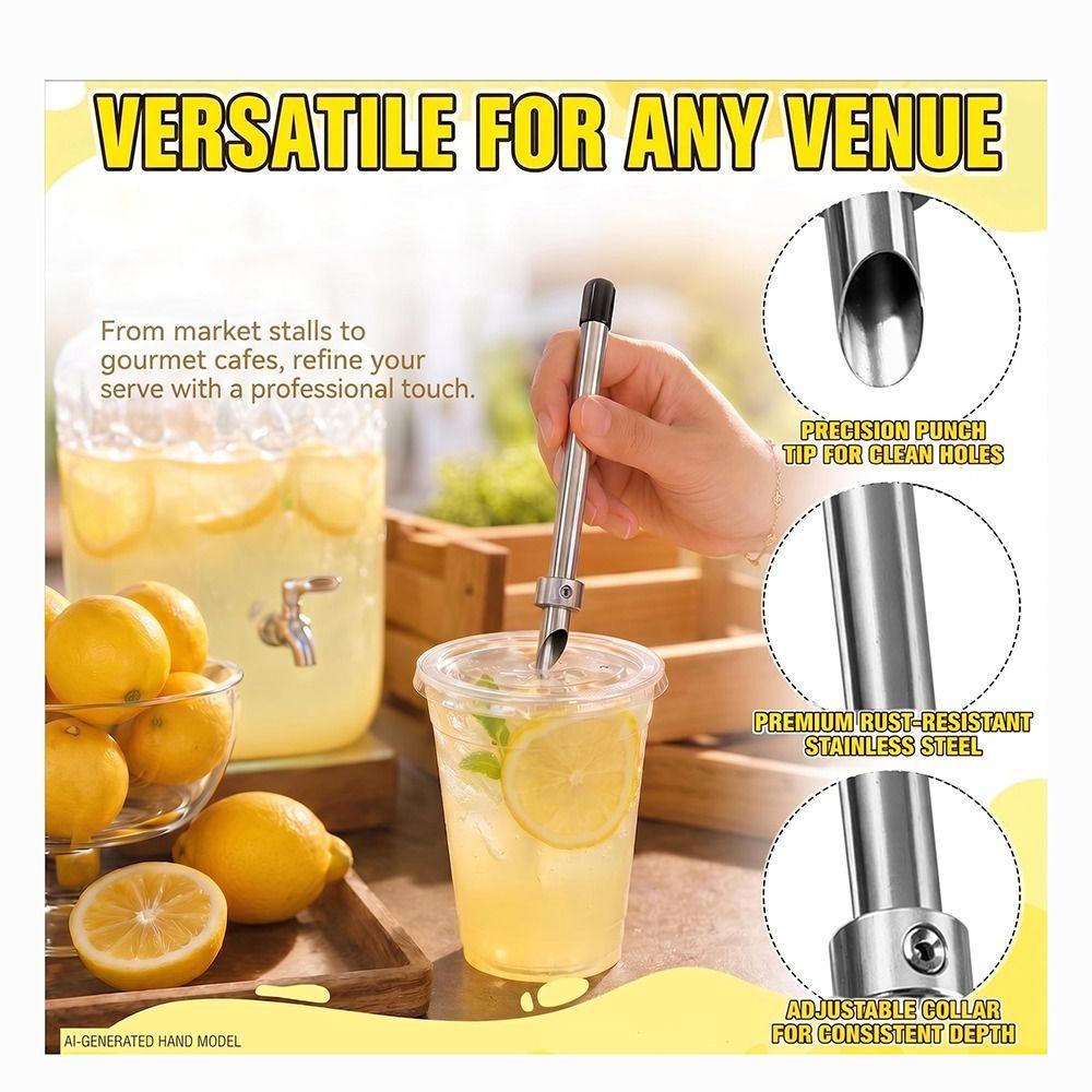 Reusable Straw Hole Puncher Stainless Steel Straw Punch Tool Ergonomic Drink Lid Puncher Drinkware