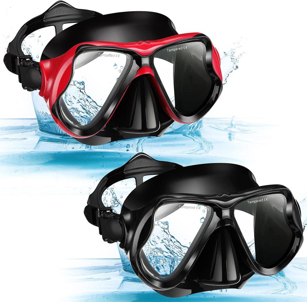 2 Pack Swimming Face Masks For Adult Swimming Snorkeling Goggles With Nose Cover Anti-Fog Clear Vision Tempered Glass For Diving Swimming