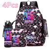 4Pcs/set Anime Cartoon Printed Backpack with Handbag Pencil Case 750Ml Water Bottler for Teenager Boy Girl Large Capacity Bookbag Schoolbag Mochila