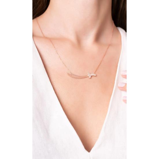 Women's 925 Sterling Silver Rose Zulfiqar Sword Necklace