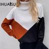 Autumn and Winter Patchwork Women's Knit Sweater Pullover Commuter Plaid Loose Sweater