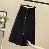 Women's Black High-Waist Buttoned A-Line Denim Skirt - Slimming Summer Trend