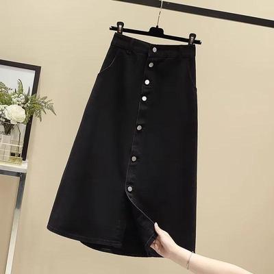 Женская черная джинсовая юбка А-силуэта на пуговицах с высокой посадкой - Летний тренд, стройнящий фигуру