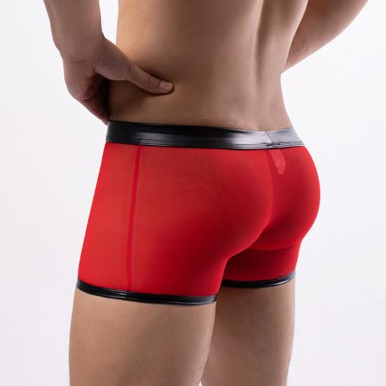 Сексуальные мужские трусы на пуговицах, легко открывающиеся полые трусы с низкой талией, прозрачная сетка из искусственной кожи в стиле пэчворк, тонкие мягкие дышащие трусы-боксеры, мужское нижнее белье