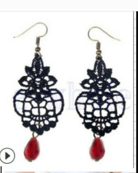 Vintage Baroque Crystal & Lace Dangle Earrings for Women - Black.