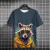 Fun 3D Printed Summer Men's T-shirt Animal Raccoon T-shirt Casual Short Sleeved Oversized T-shirt