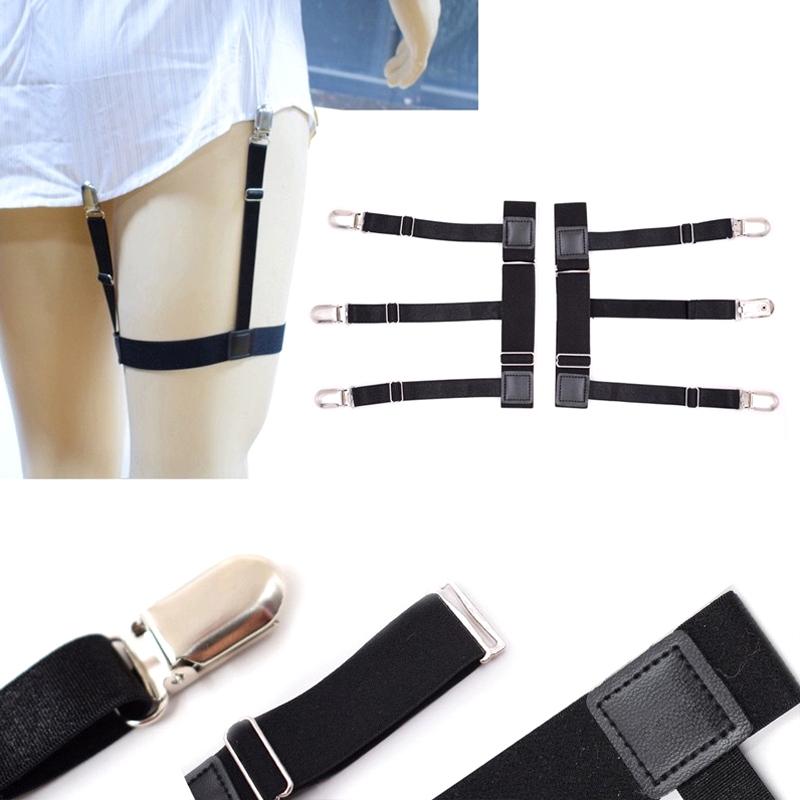 1 пара мужских подтяжек для рубашки, пояс с нескользящими фиксирующими зажимами, держит рубашку заправленной, на ногу/бедро, подвязки, регулируемый фиксирующий ремешок
