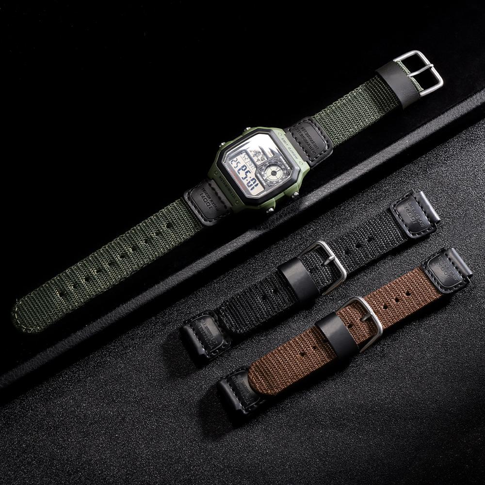 Нейлоновый ремешок для Casio для часов F-91W W-800H SGW400 F91W F84 F105/108/A158/168 AE1200/1300 18 мм Кожаный ремешок Браслет для мужчин и женщин