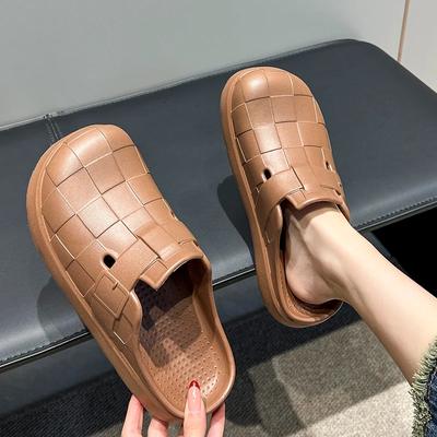 Модные домашние тапочки с закрытым носком и мягкой подошвой для женщин, летние, легкие, нескользящие, для дома, шлепанцы, однотонные, на плоской подошве, пляжная обувь для женщин