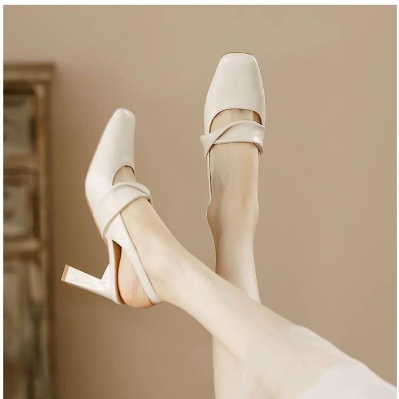 Модные женские босоножки на высоком каблуке с квадратным носком и массивным каблуком 2025 Элегантные туфли-лодочки с мелкой пряжкой Модная летняя обувь для платья Zapatillas Mujer