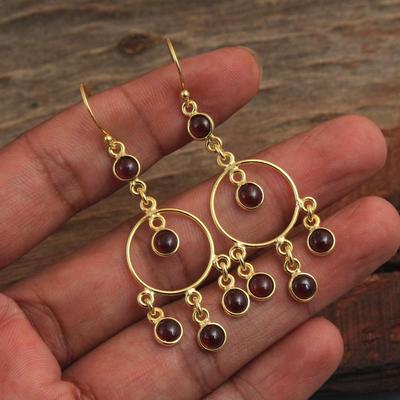 Серьги-подвески из серебра с гранатом, ювелирные изделия ручной работы из стерлингового серебра 925 пробы с покрытием из желтого золота