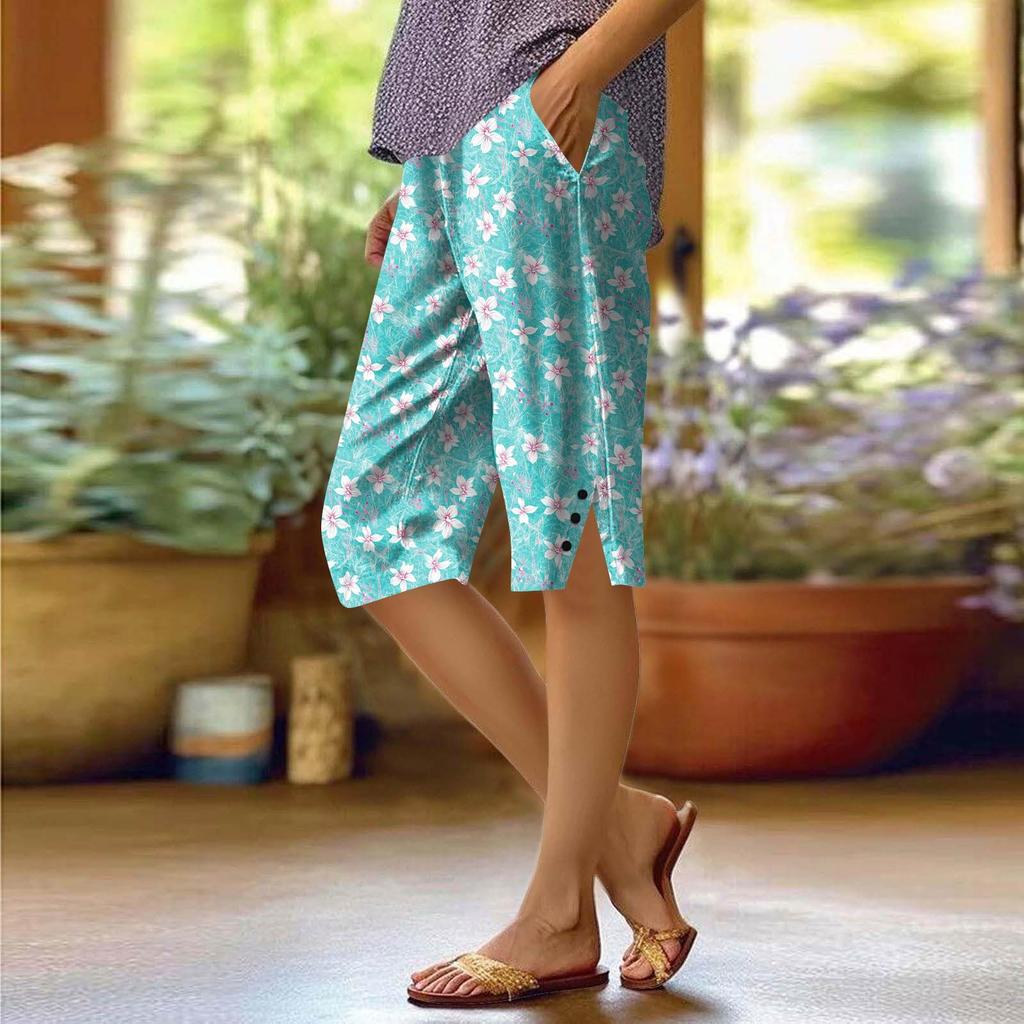 Женские брюки с принтом, модные повседневные шорты с карманами и эластичной резинкой на талии