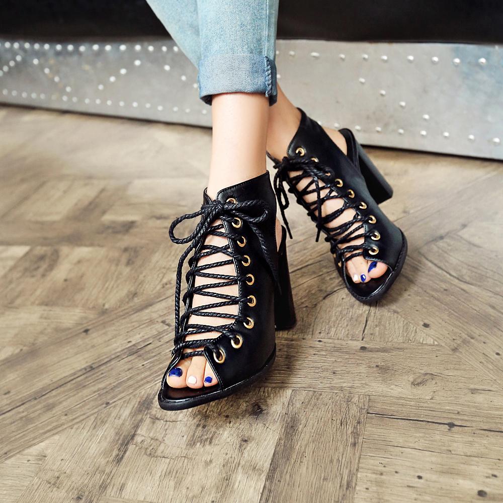 Женские босоножки на высоком каблуке, летние новые туфли с толстым каблуком и закругленными углами, римские сандалии большого размера