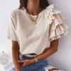 Women's Fashion Casual Summer Spring Solid Color Print Short Sleeve O-Neck Blouses & Shirts