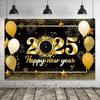 2025 С Новым годом Фон Блестящий Новогодний Подвесной Баннер Черный И Золотой Фото Фон для Домашнего Офиса Вечеринка Декор
