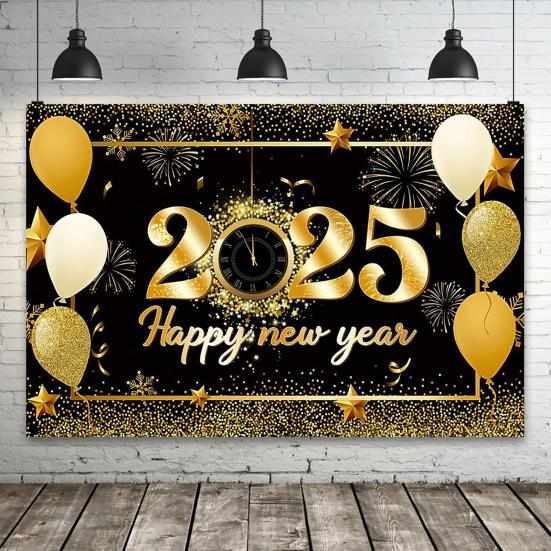 2025 С Новым годом Фон Блестящий Новогодний Подвесной Баннер Черный И Золотой Фото Фон для Домашнего Офиса Вечеринка Декор