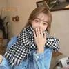 Autumn Winter Scarf Women Black White Plaid Print Scarf Tassel Trim Thick Warm Shawl Versatile Long Scarf Wrap