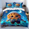 "Cartoon Cookie Night Decor Set" Bedding Set with 1 Duvet Cover 2 Pillowcases Single Double King Queen, Gift