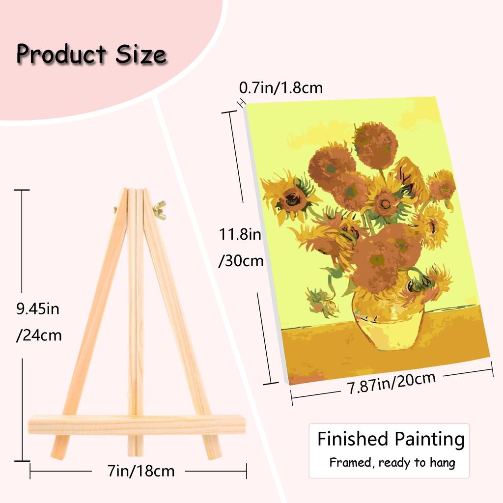 Fokenzary Coloring Book DIY Cafe Starry Sky Sunflower Apricot Blossom Van Gogh Canvas with Easel and Acrylic Framed x 4 Paint-by-Number Paints,