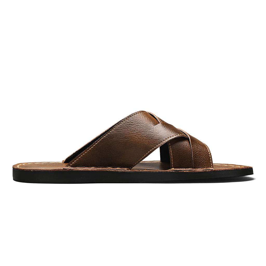Summer Men High Quality Comfortable Non Slip Leather Slippers Casual Simple Open Toe Mules Sandals for Outdoor Walking Beach Home Daily Use
