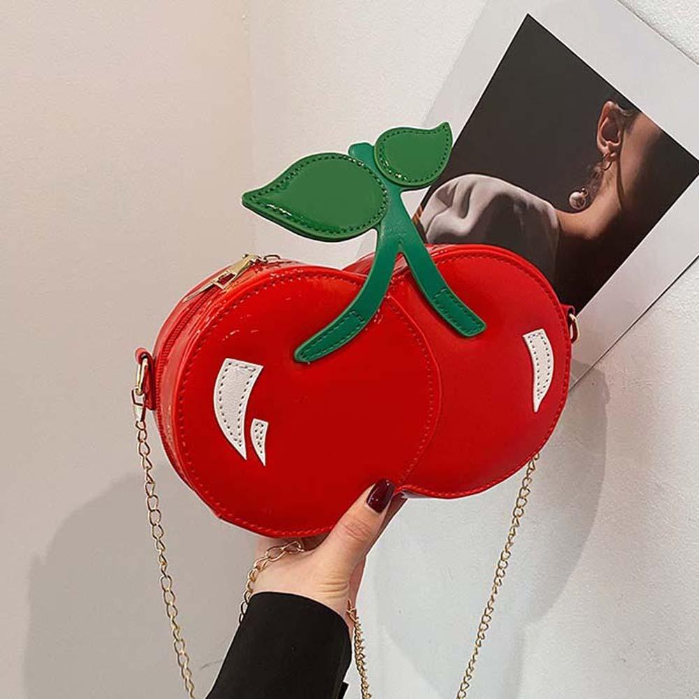 Kawaii Red Fruit Crossbody Bag Large Capacity PU Shoulder Pouch Chain Cherry Shape Bag Vacation