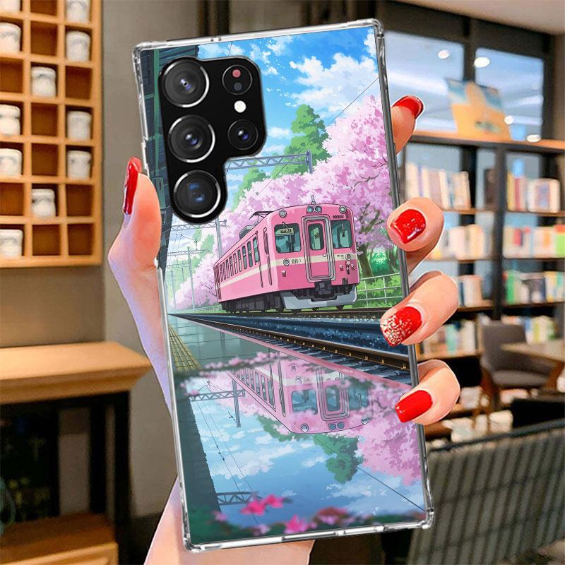Ретро Японский Сакура Поезд Чехол для Телефона Для Samsung Galaxy S26 S25 Edge S24 Ultra S23 S22 Plus S21 S20 FE Мягкий Чехол-Оболочка Galax