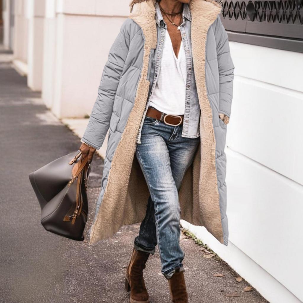 Women's Fashion Casual Warm Solid Color Hooded Cotton Jacket Long Sleeve Double-sided Slim Fit Temperament Cardigan Top Jacket