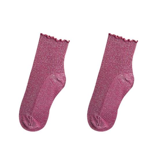 Fashion Women Solid Color Glitter Ribbed Breathable Cotton Middle Tube Socks