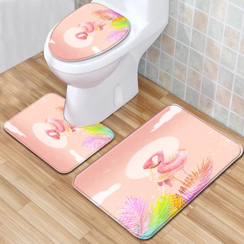 Flamingo Bathroom Toilet Three-Piece Floor Mat Doormat Bathroom Carpet