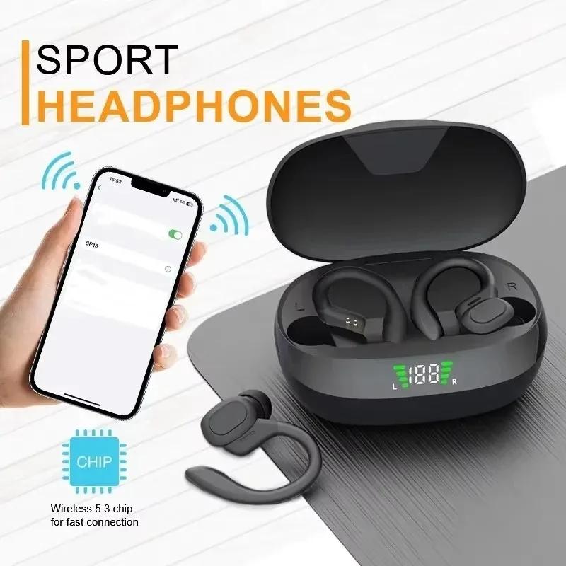 SP16 Спортивные Bluetooth-наушники с креплением на ухо для бега, с длительным временем работы от аккумулятора, цифровым дисплеем и шумоподавлением