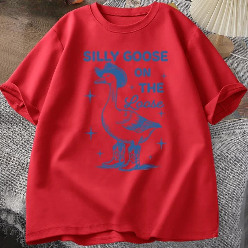 Silly Goose on The Loose T Shirts for Women Funny Cowgirl Western Tee Shirt Fashion Round Neck Graphic Summer Tshirt Clothes