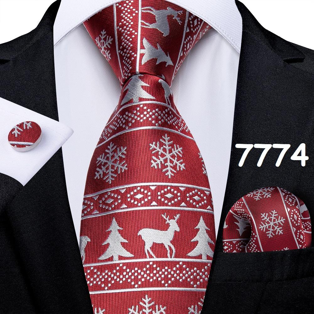 Mens Christmas Tie Set Red Blue Green 8cm Wide Silk Neck Tie Hanky Cufflinks Set Gift For Men Accessories