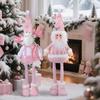 Pink Sequin Poseable Doll Christmas Snowman Santa Reindeer Winter Window Decoration Plush Hat Scarf Indoor Holiday Decor