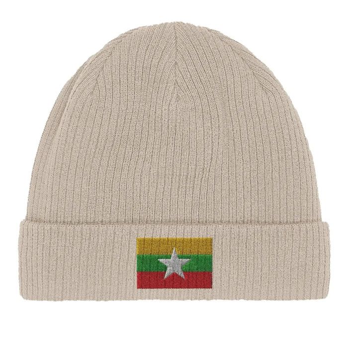 Bonnet en Coton – Drapeau de la Birmanie – Broderie – Beige