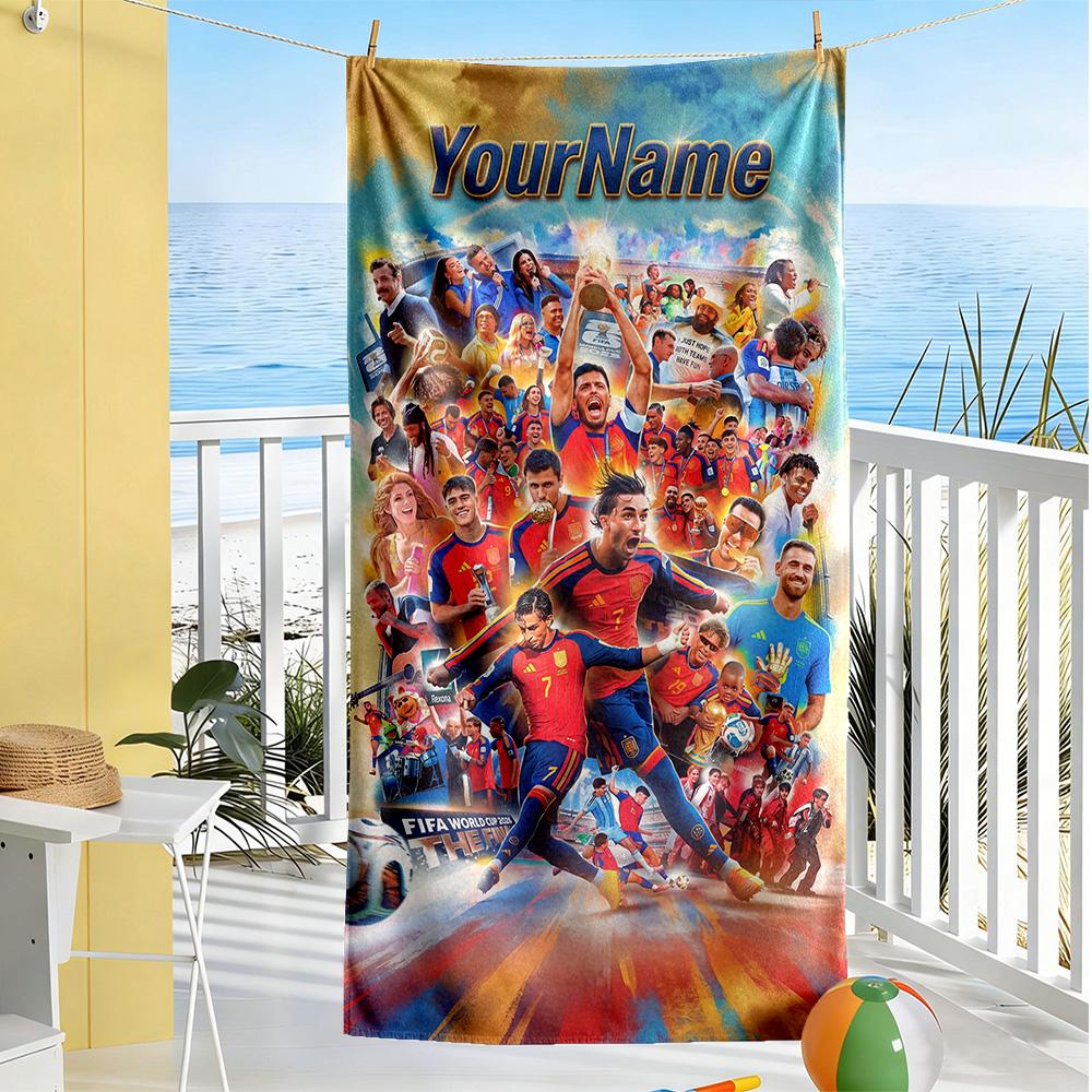 Atletico Madrid Customized Name Beach Towel High Absorbency & Quick-Dry
