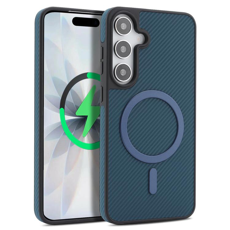 Carbon Fiber MagSafe Phone Case For Galaxy S25 Ultra 5G, Carbon Fiber Leather Magnetic Ring Anti-Drop Lens Protection Protective Cover