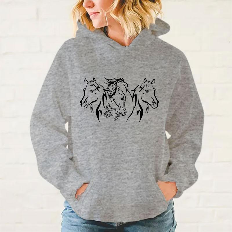 Y2k худи Худи с лошадьми Пуловер Унисекс Толстовка с капюшоном Харадзюку Уличная одежда Длинный рукав