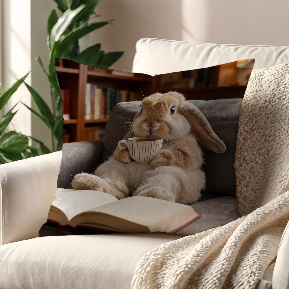 Rabbit Drinking Coffee cushion cover Best Home Office Coffee Pillow Sofa Printing Decoration Room Shop Car Nordic Simplicity Hit