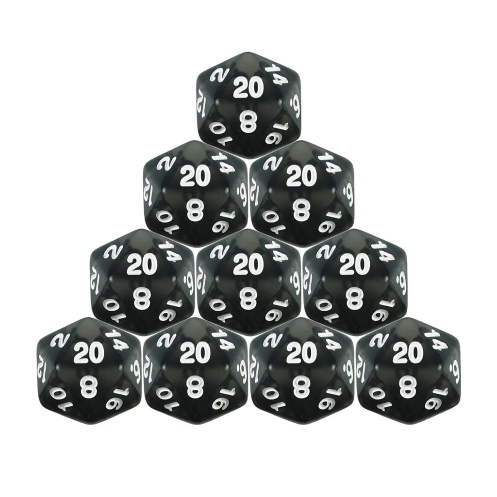 10 шт. Набор полиэдральных кубиков D20, прозрачный цвет, 20-гранные кубики для настольных игр DND TRPG, принадлежности для настольных игр
